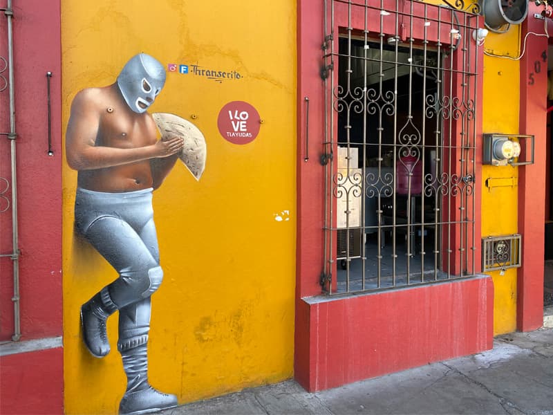 Oaxaca City Street Art - Jalatlaco - lucha libre wrestler