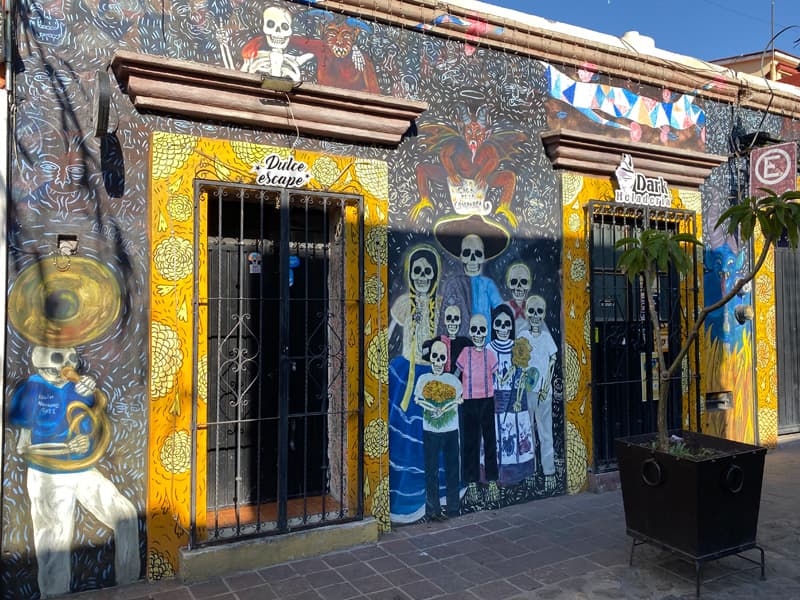 Oaxaca City Street Art - Jalatlaco - catrina family, wall