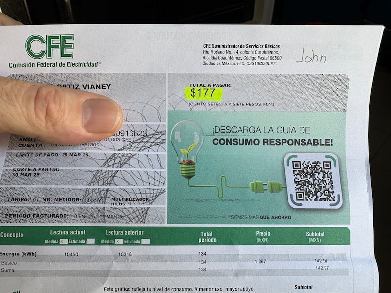 Electricity Bill price Oaxaca. Cost of living