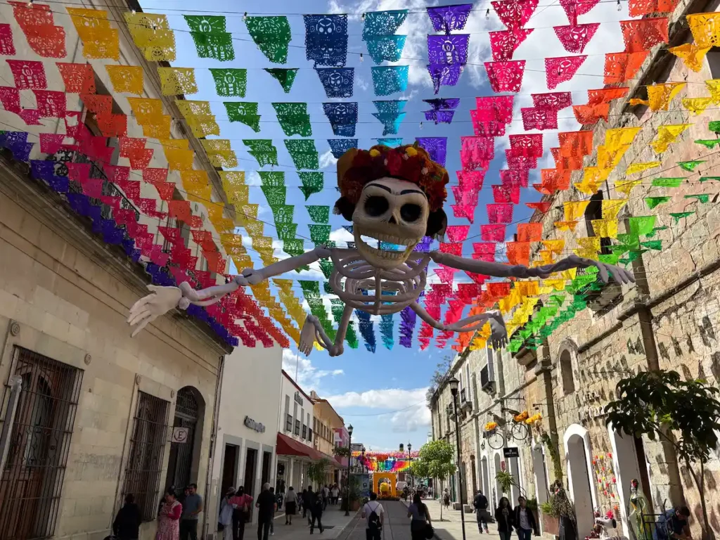 Oaxaca City Day of the Dead street decorations - Flying Skull