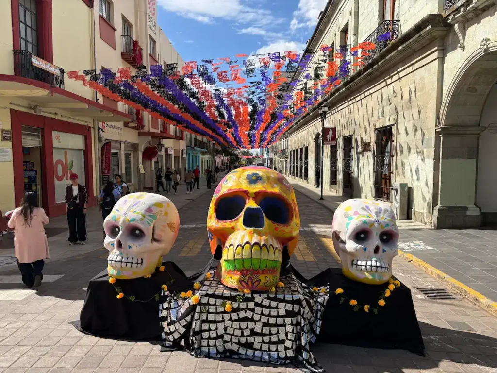 Oaxaca City Day of the Dead street decorations - Skulls Zocalo