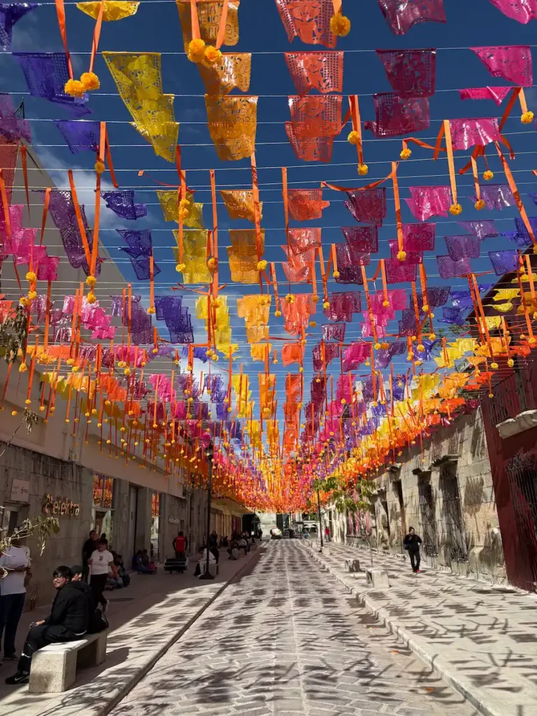 Oaxaca City Day of the Dead street decorations - Zocalo paper decorations