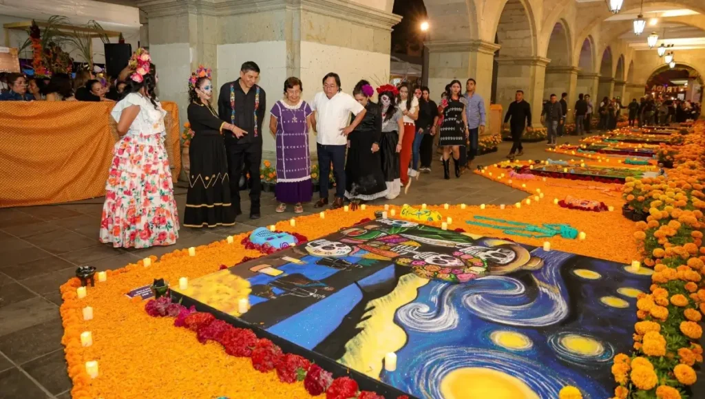 Tapete de arena dia de los muertos Oaxaca - Sand Tapestry day of the dead Oaxaca City Zocalo